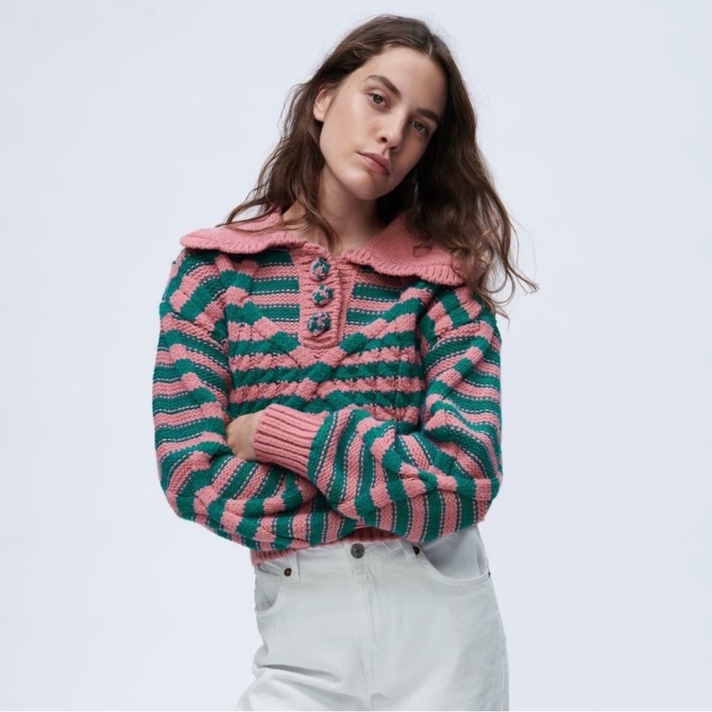 Zara Striped Pink and Green Sweater